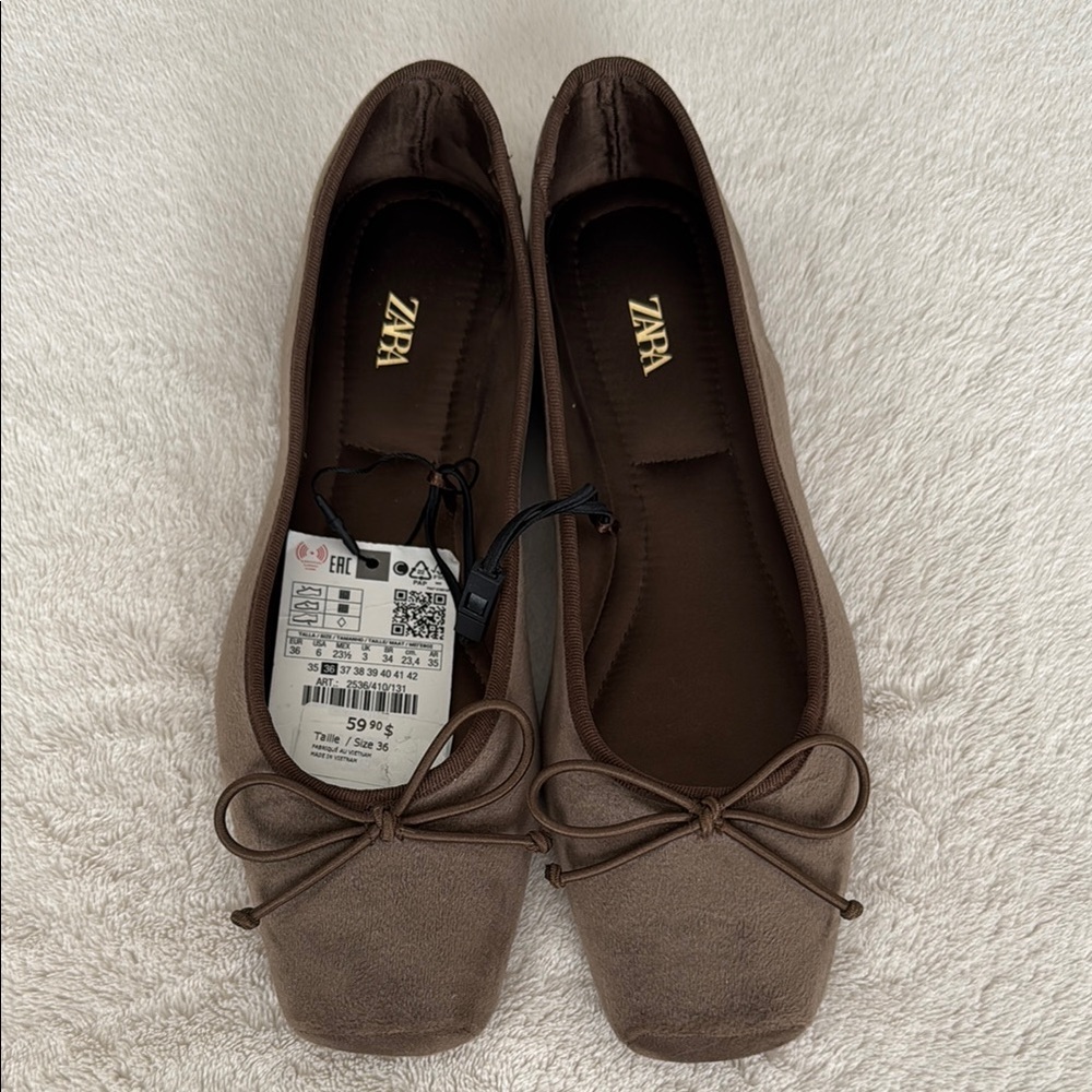 Zara Brown Suede Ballet Flats new with tags
